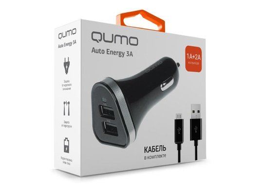 Зарядное устройство Qumo АЗУ 2xUSB 3A + кабель microUSB (20734)